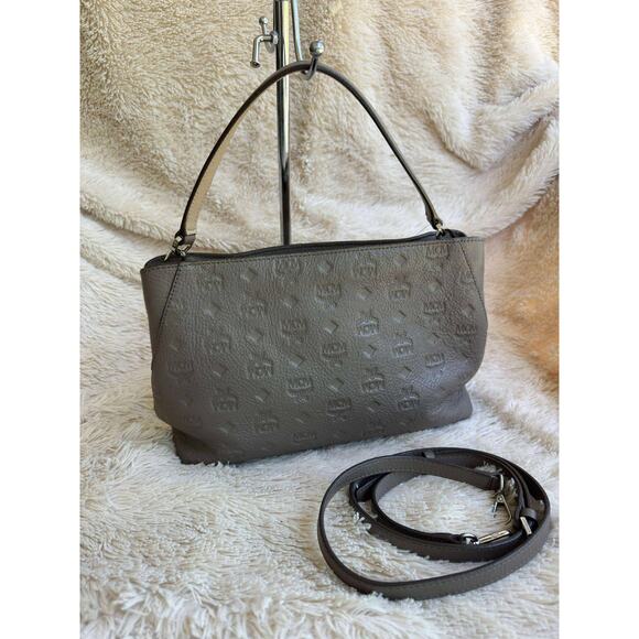 MCM Klara Monogram Leather Hobo Bag - Grey - Picture 2 of 12